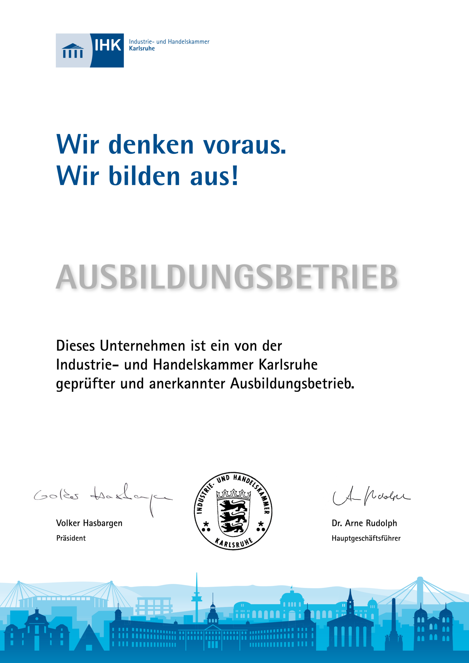 Auszeichnung Ausbildungsbetrieb der IHK Karlsruhe