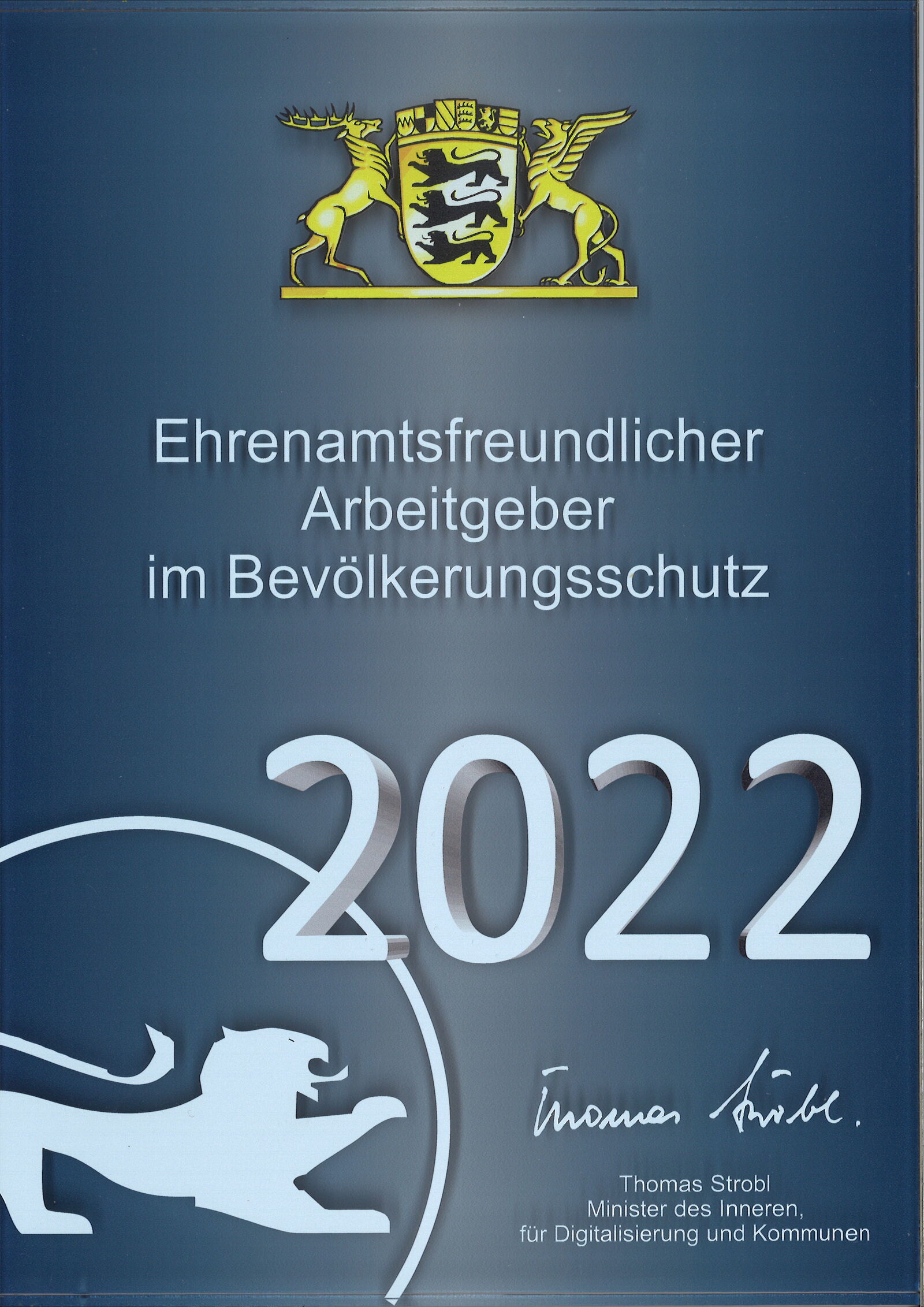 Auszeichnung Ehrenamtsfreundlicher Arbeitgeber im Bevölkerungsschutz 