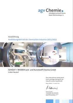 Auszeichnung-Ausbildungsbetrieb-2022-chemische-Industrie-Chemie-agv-GEHOLIT-WIEMER