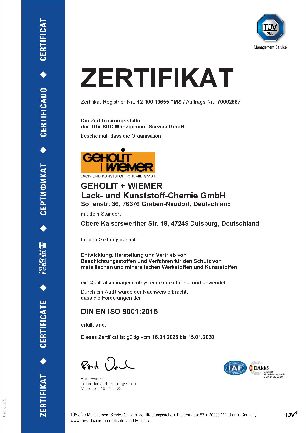TÜV-Zertifizierung im  Qualitätsmanagement nach DIN EN ISO 9001